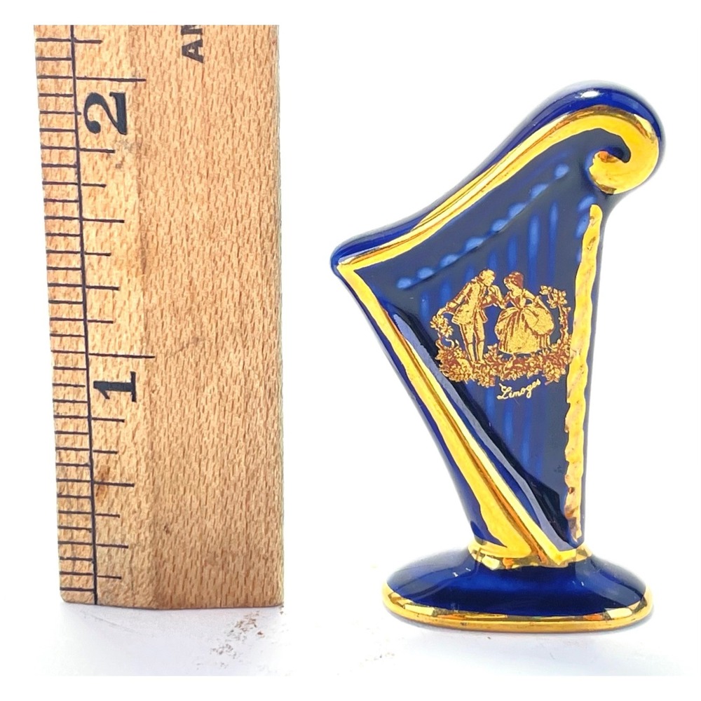 Limoges France Miniature Porcelain Set Blue Gold Telephone Gramophone Lot - Picture 4 of 9